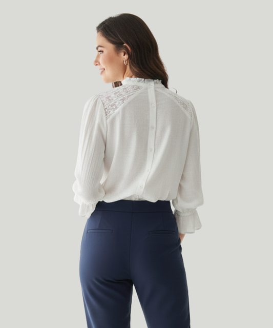 Women’s Cotton Pintuck Lace Panel Top