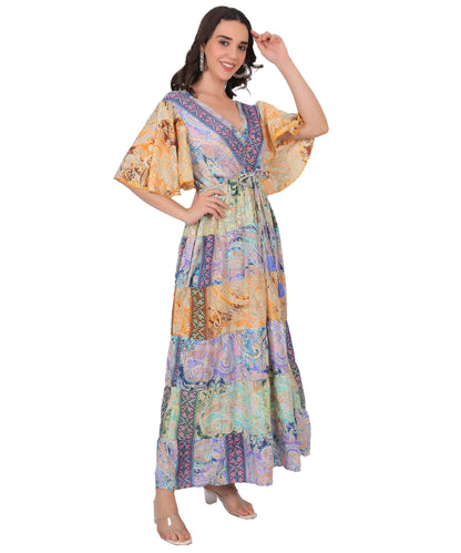 French Crepe Silk Mix and Match Long Dress Manufacturer | Ibiza resortwear Exporter - Olizzo India