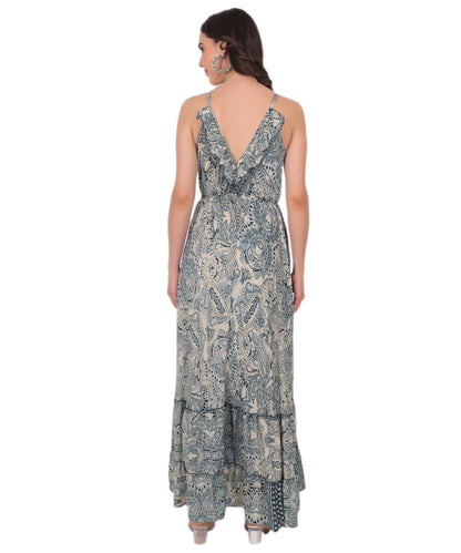 Boho Silk Long Dress Manufacturer & Exporter | Sleeveless Strap Dress - Olizzo India