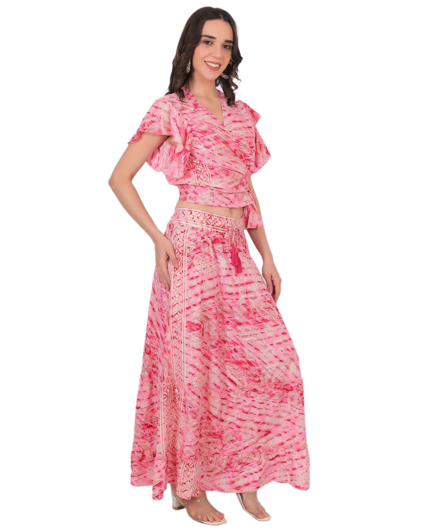 Elegant Silk Co-ord Set Manufacturer | Ibiza Party Top & Skirt Exporter - Olizzo India