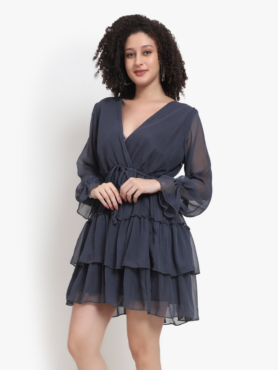 Solid 3-Tier Wrap Dress Manufacturer & Exporter