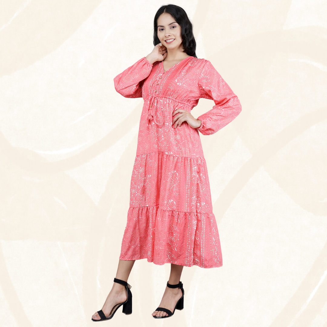 Boho Sun Dress in Poly Art Silk & Viscose – Summer Maxi by Olizzo