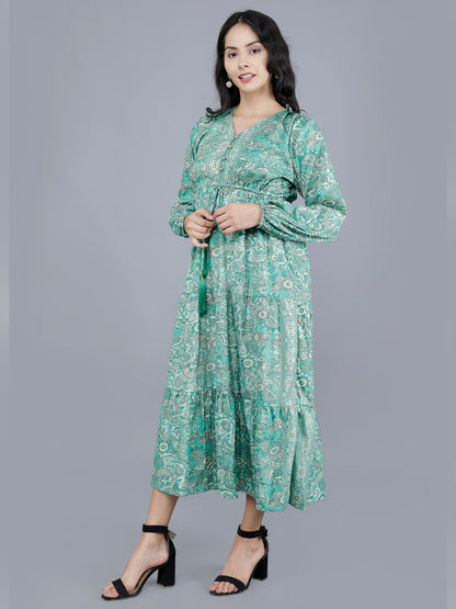 Boho Sun Dress in Poly Art Silk & Viscose – Summer Maxi by Olizzo