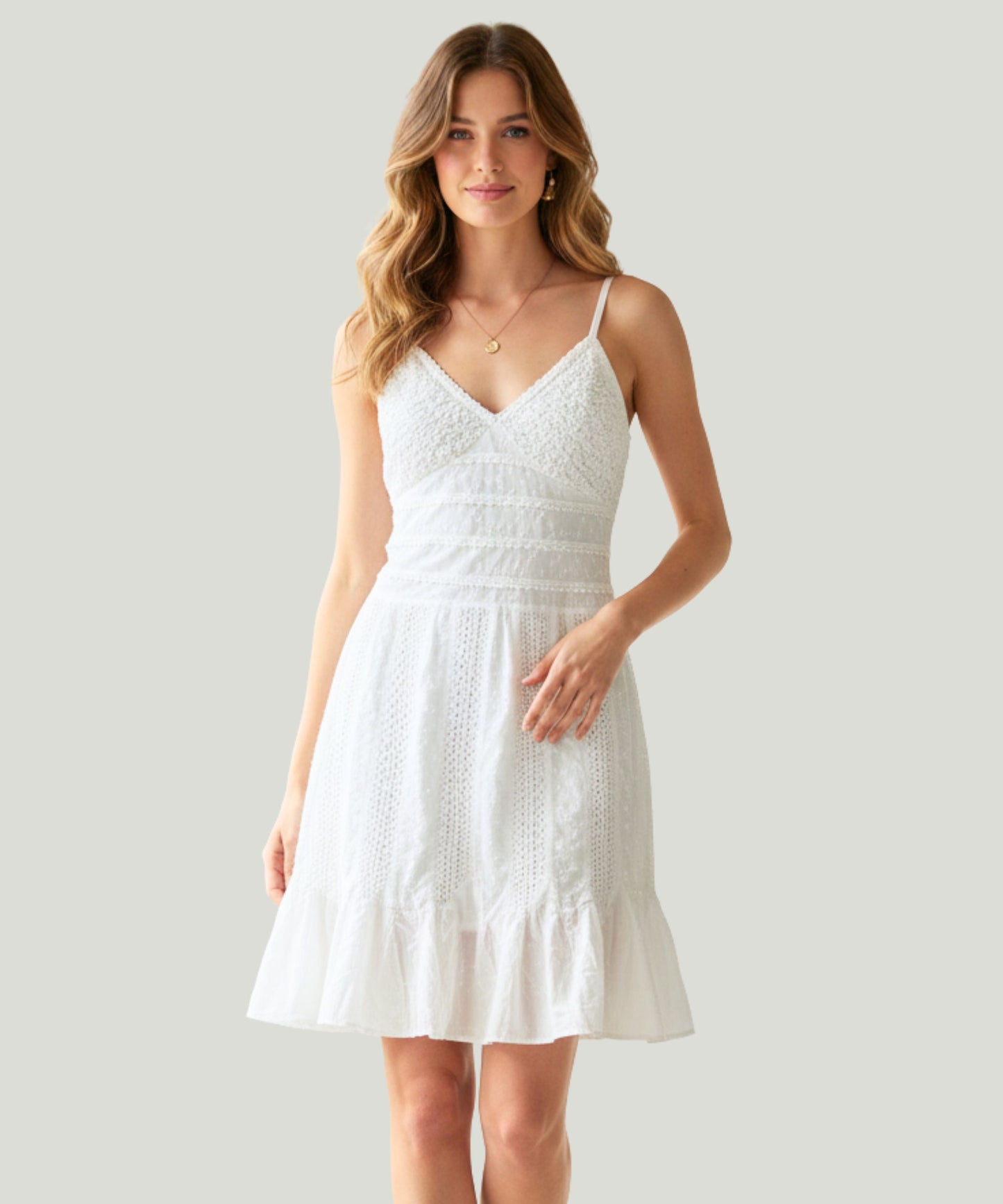 Women’s Cotton Embroidered Flared Dress with Spaghetti Straps
