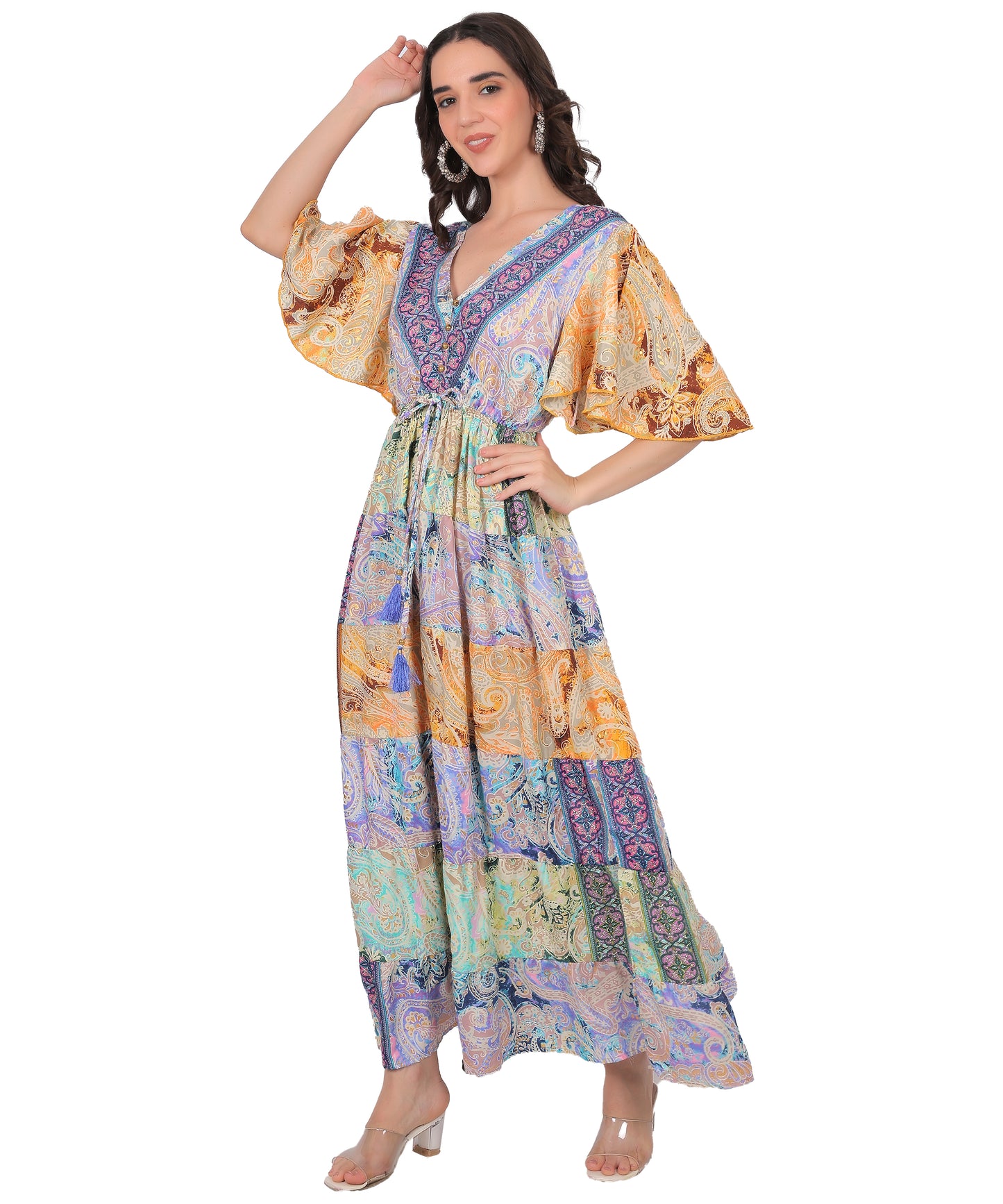 French Crepe Silk Mix and Match Long Dress Manufacturer | Ibiza resortwear Exporter - Olizzo India