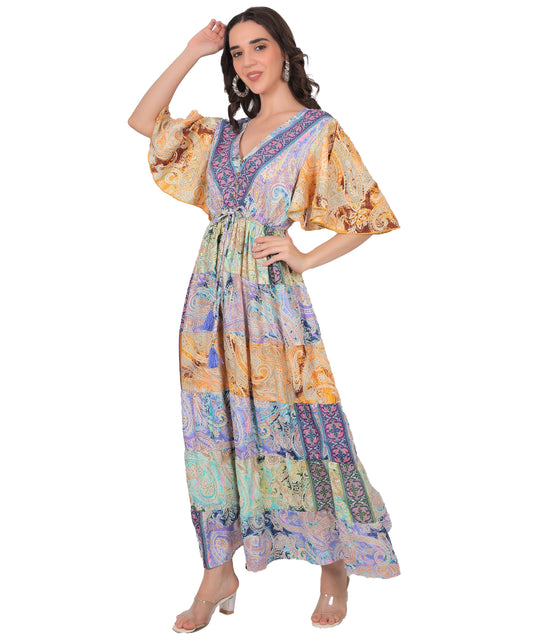 French Crepe Silk Mix and Match Long Dress Manufacturer | Ibiza resortwear Exporter - Olizzo India