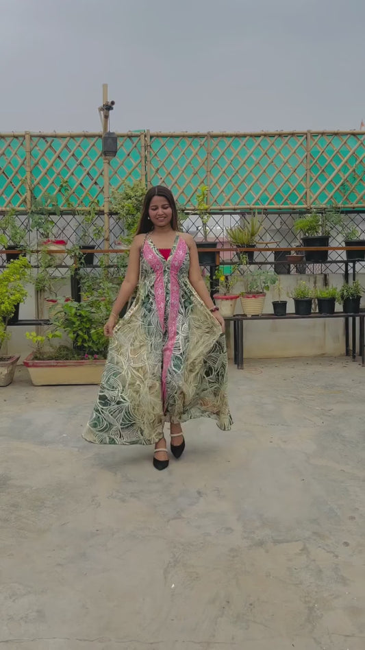 Boho Dress in Kasturi Silk with Gold Foil Print