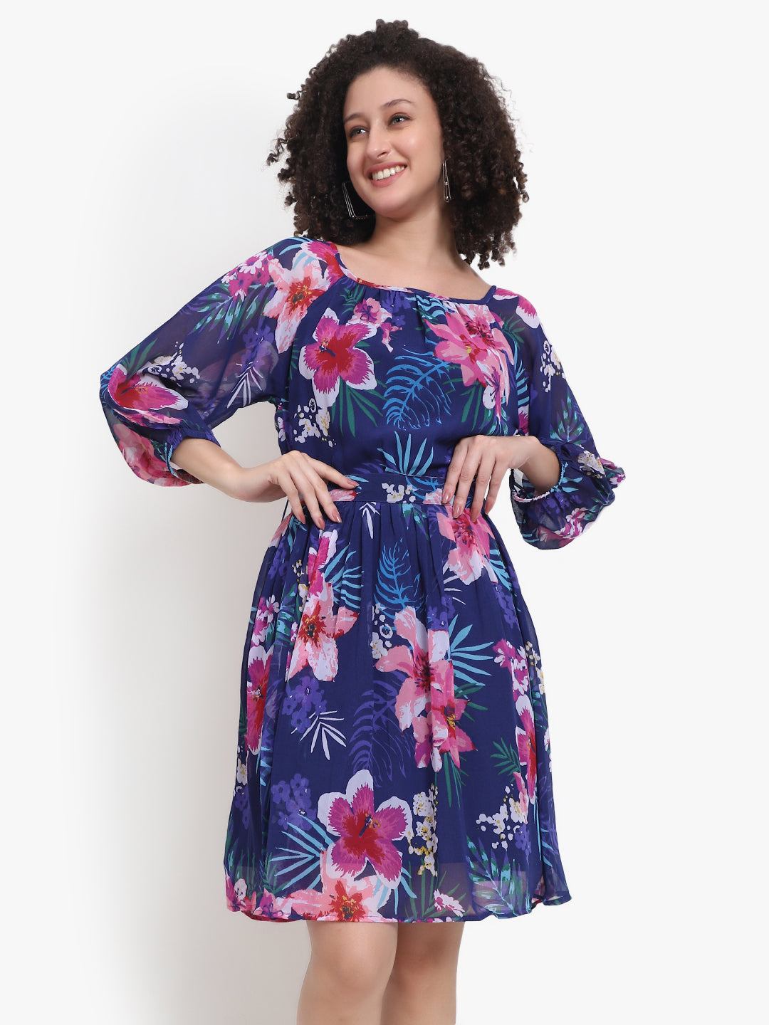 Printed Chiffon Short Dress