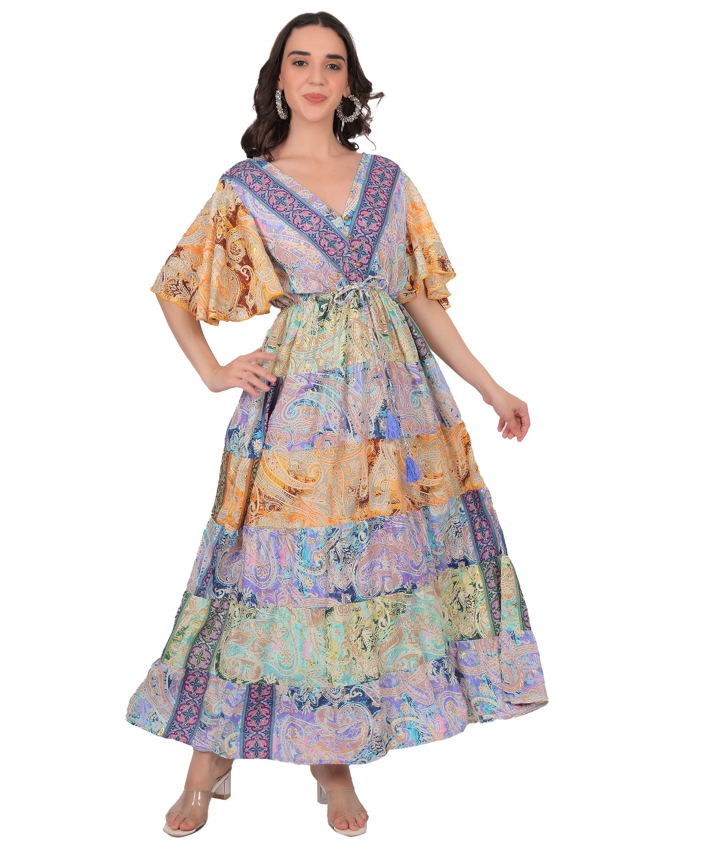 French Crepe Silk Mix and Match Long Dress Manufacturer | Ibiza resortwear Exporter - Olizzo India