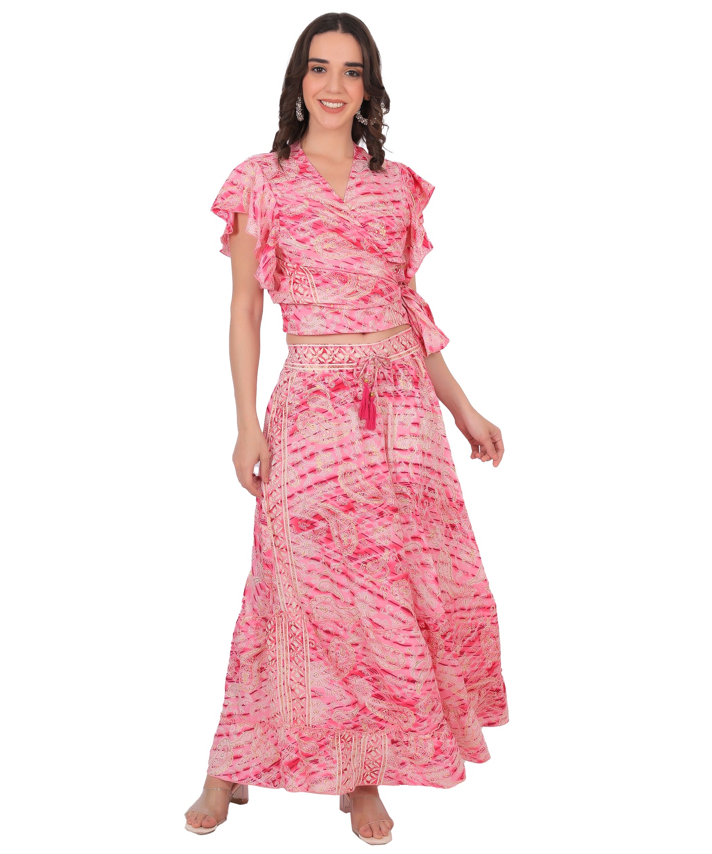 Elegant Silk Co-ord Set Manufacturer | Ibiza Party Top & Skirt Exporter - Olizzo India