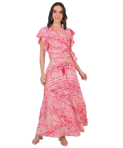 Elegant Silk Co-ord Set Manufacturer | Ibiza Party Top & Skirt Exporter - Olizzo India