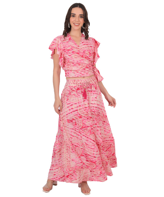 Elegant Silk Co-ord Set Manufacturer | Ibiza Party Top & Skirt Exporter - Olizzo India