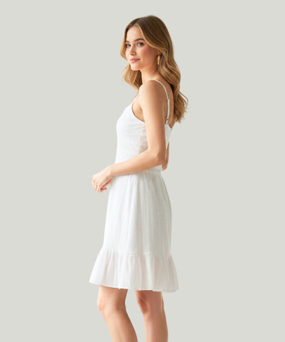Women’s Cotton Embroidered Flared Dress with Spaghetti Straps