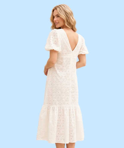 Women’s Cotton Schiffli Short Dress with V-Neck