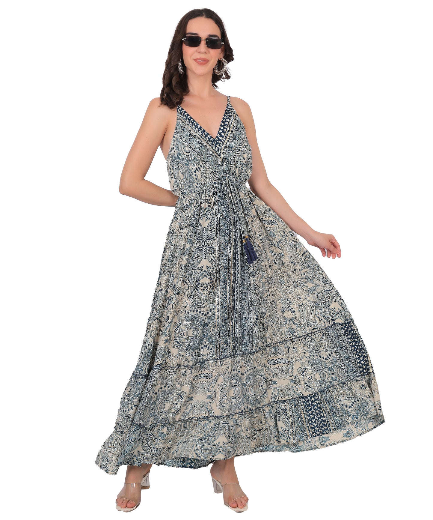 Boho Silk Long Dress Manufacturer & Exporter | Sleeveless Strap Dress - Olizzo India