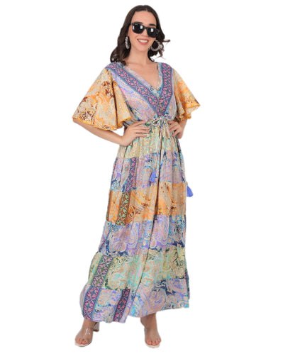 French Crepe Silk Mix and Match Long Dress Manufacturer | Ibiza resortwear Exporter - Olizzo India