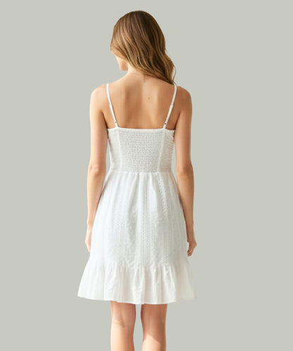 Women’s Cotton Embroidered Flared Dress with Spaghetti Straps