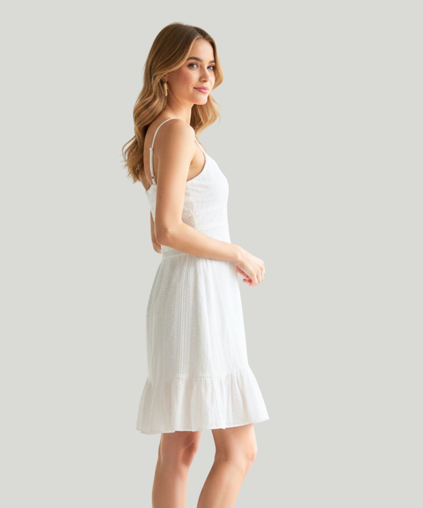 Women’s Cotton Embroidered Flared Dress with Spaghetti Straps