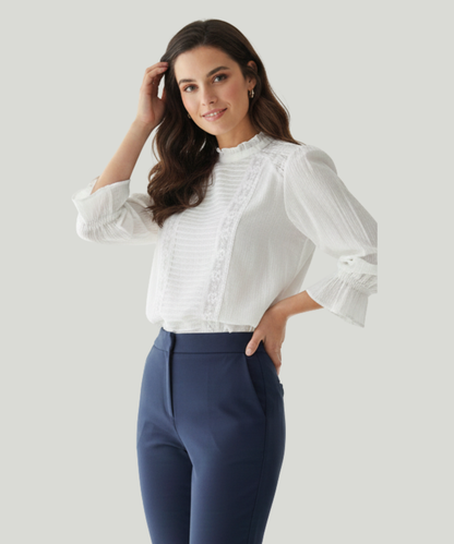 Women’s Cotton Pintuck Lace Panel Top